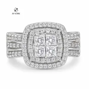 JJ CHIC Women's Square Halo CZ Ring, Sparkly Princess Cut Statement Piece, Elegant Wedding Promise Gift for Her