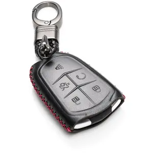 Vitodeco Genuine Leather Smart Key Fob Case Cover Compatible for Cadillac XT4, Cadillac XT5, Cadillac XT6 (2019 - 2026 Models) with Key Chain Clip - 5 Buttons