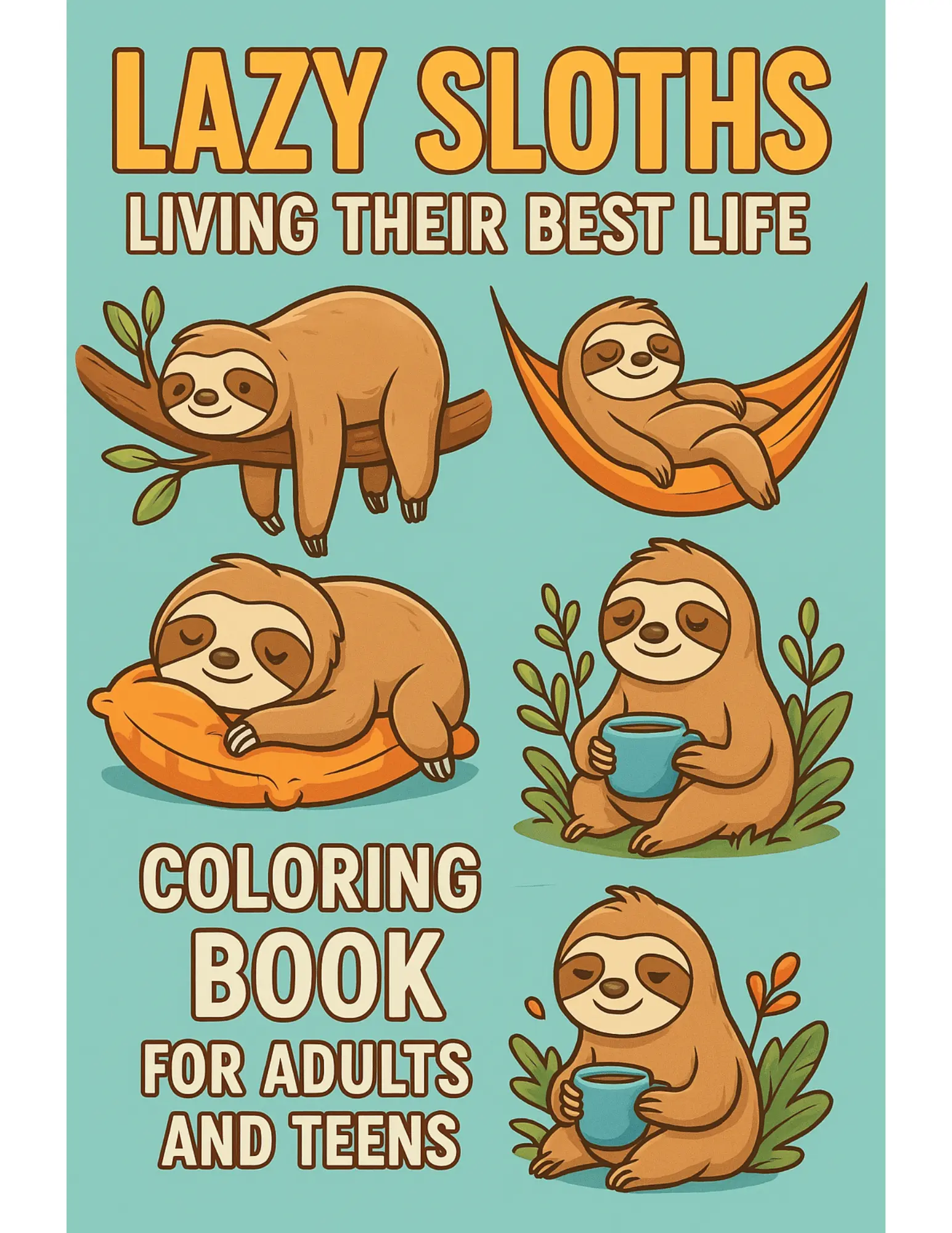 Lazy Sloths Living Their Best Life Coloring Book Sheets For Adults and Teens
