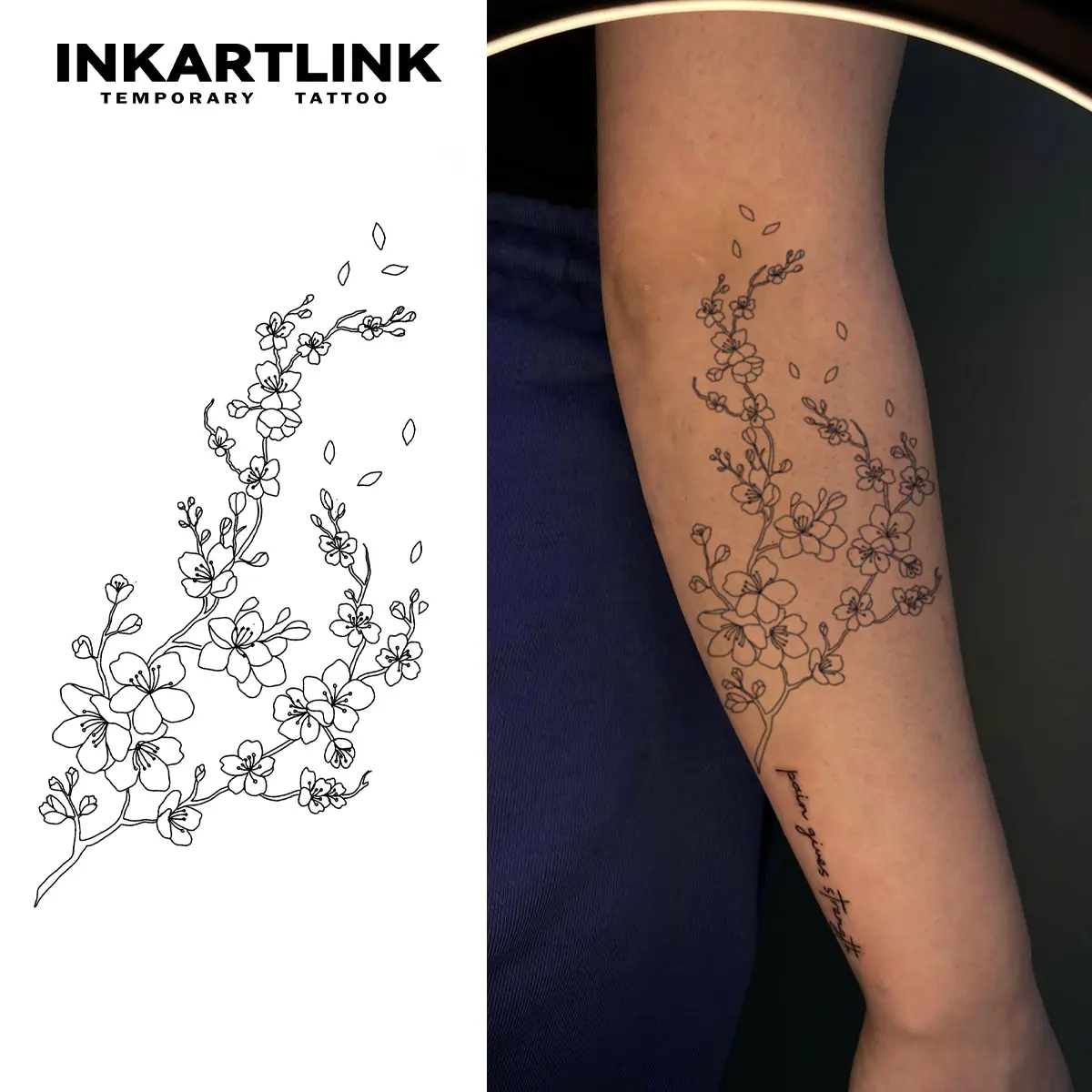 INKARTLINK Semi-Permanent Fake Tattoos - 2 Sheets Floral Plum Blossom Art, Long Lasting 1-2 Weeks, Waterproof for Adults, All Skin Types