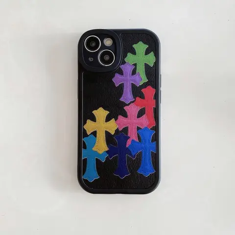 Rainbow Cross Protective Smartphone Cover, Anti-Fall Shockproof Cellphone Case for iPhone 13-17 Pro Max, Unique Fashionable Texture Phone Accessories, Casing, Protection, Leather
