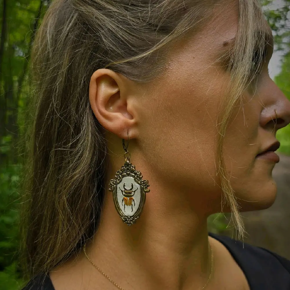 Handmade Gothic Entomology Earrings Vintage Style Beetle Statement Earrings