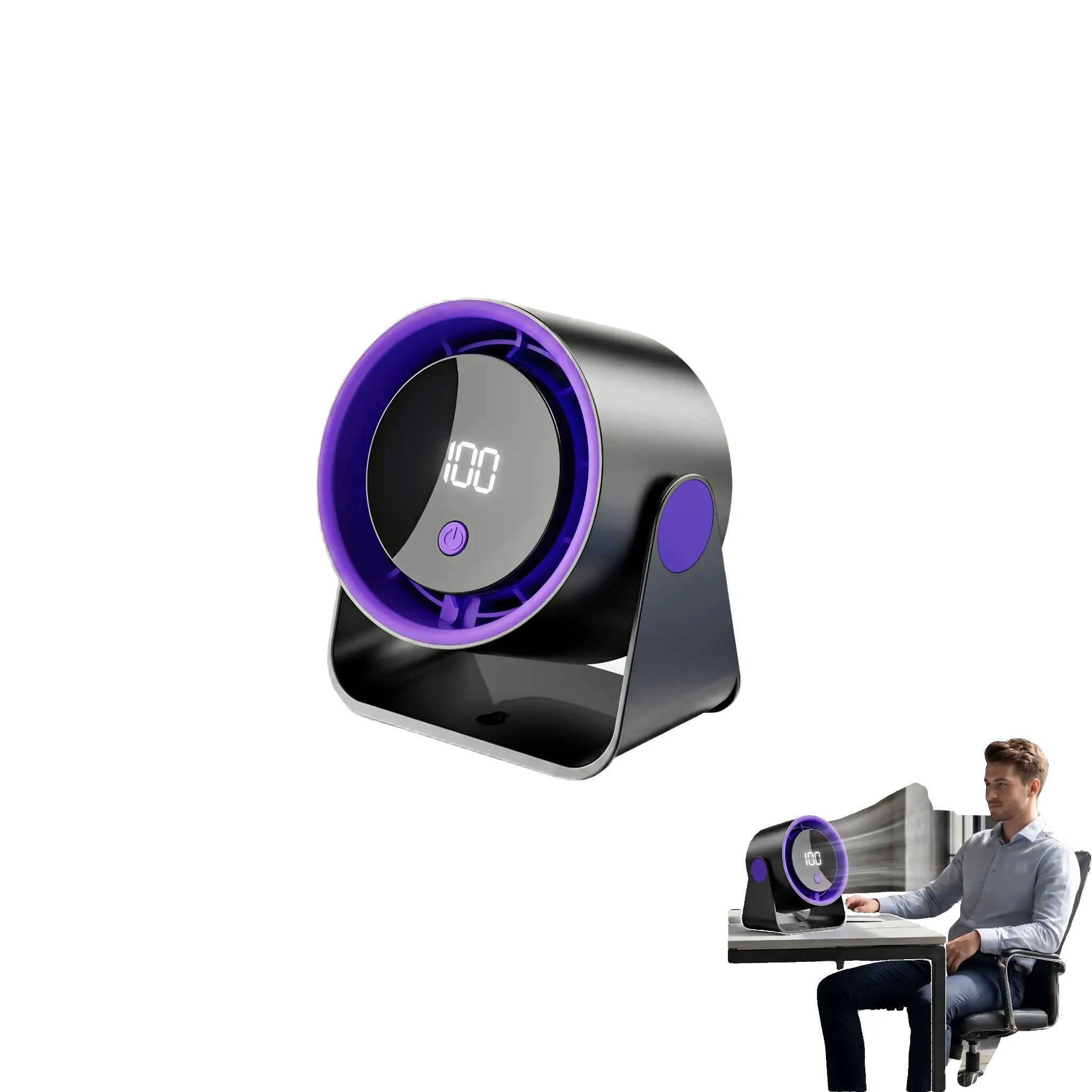Compact 3-in-1 Cordless Fan, Ultra-Quiet Solid Design with Desktop & Wall Mount, LED Display Screen for Home Office and Living Rooms, Fan Cooling, Portable Fan