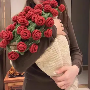 [Unfinished] Hand Knitted Rose Bouquet Blanket DIY Material Yarn Bag Crochet Flower Blanket Lily of the Valley (Yarn Bag + Material Bag + Instructions)