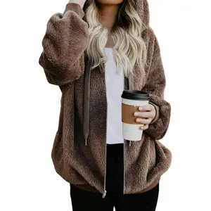 Womens Sherpa Jacket Fuzzy Zip Up Hoodie Oversized Fleece Jackets Fluffy Coat with PocketsGift