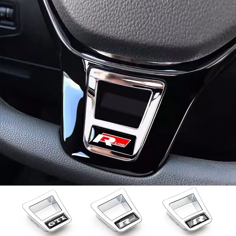 ABS Car Steering Wheel Trim Stickers R Logo Accessories For Volkswagen VW R-Line R GTI Polo T5 T-ROC Golf Passat Scirocco Jetta