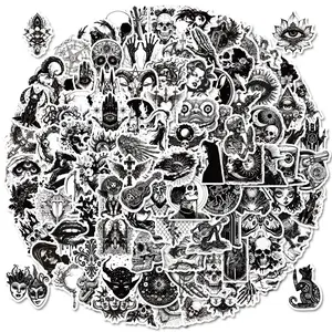 100pcs Black and White Gothic Punk Graffiti Series Premium Skull Stickers, Suitable for Faith-based Designs Such As Scrapbooks, Diaries, Laptops, Water Bottles, Cars, Etc., As Gifts with Positive Information