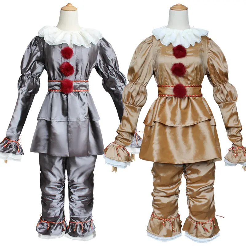 Men's Horror Clown Costume Set, 4-Piece Pennywise-Inspired Polyester Cosplay Outfit with Fitted Cut for Halloween & Carnival Performances
