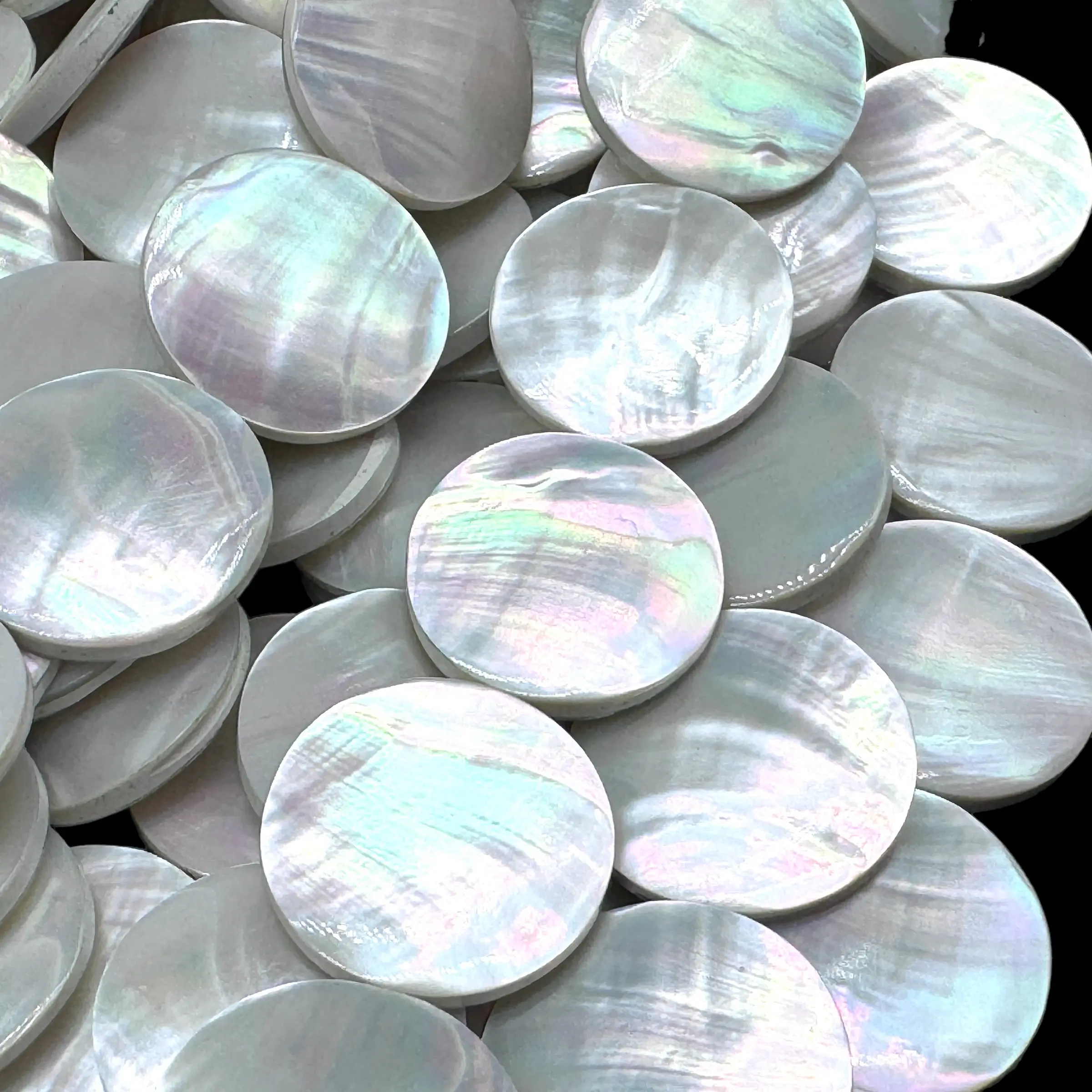 Silvery-White Nautilus Shell Beads - Thickest Nacre with Organic Iridescent Matrix - Gem Quality Grade AAA (Among the Rarest & Most Valuable Seashells in The World) Exquisite Craftsmanship - New Double Sided Design - Smooth Coin - 8 Inches - Half Strand