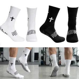 VENQAKU 6/10Pairs Cross Grip Soccer Socks for Men and Women, Non Slip Sports Socks with Cushioned Sole, Breathable Football Training Socks for Gym Basketball Running Workout