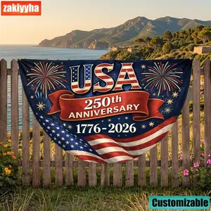 USA 250th Anniversary Fence Flag 1776-2026 Patriotic Independence Day Decor, Double-Sided Waterproof Semicircle Banner for Outdoor Garden Yard, American July 4th Fireworks Celebration