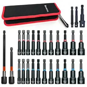29-Piece Magnetic Nut Driver Set, 1/4" Hex Shank, Metric & SAE Sizes, Chrome Vanadium Steel With Extension Bar & Canvas Storage Case