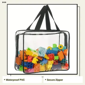 6-Pack Large Toy Storage Bags with Zipper Thickened PVC Waterproof Transparent Organizer for Building Blocks Puzzles Cosmetics & Stationery