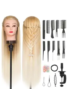 Training Head 28 inch 100% Synthetic Fiber Styling Head, Hairdressing Head with Free Clamp and DIY Set Mannequin Head