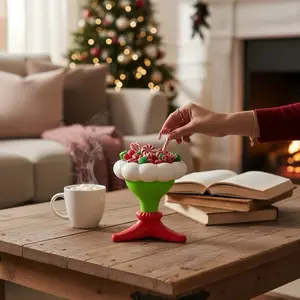 Festive Green Holiday Candy Bowl / Planter – Cute Winter Décor