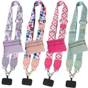 Classic Floral Pattern Wallet-Style Shoulder Bag Phone Strap, Adjustable Phone Lanyard, Phone Charms, Phone Accessories, Adjustable Zipper Pouch, Perfect Gift for Holidays & Birthdays