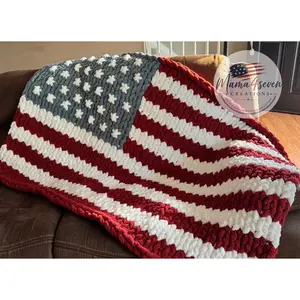 American Flag Hand Knit blanket for all military families. Navy, Army, Air Force, Marines.
