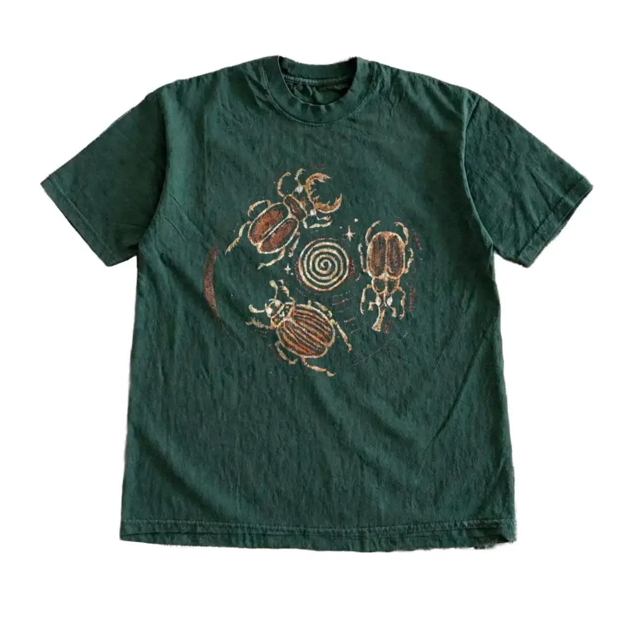 Vintage Style Beetle Bugs Insect Forest Green T-shirt, Unisex Cotton Oversized Nature Shirt