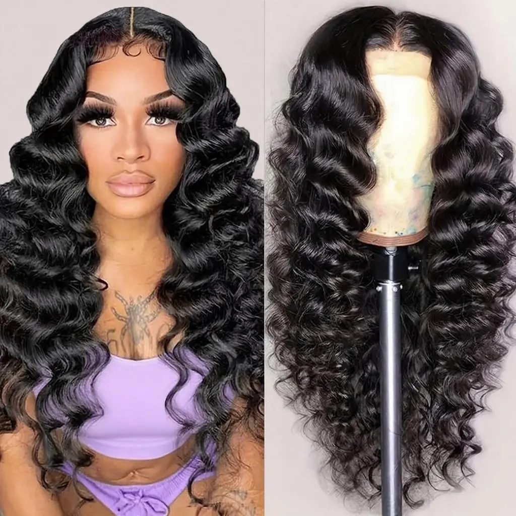 TUSWEOP Women's 13x4 HD Lace Front Deep Wave Human Hair Wig, Natural Black to Ombre Honey Blonde, Heat Resistant with Baby Hair, Deep Wave Wig