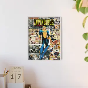 Superhero Wall Art, Invincible Comic Poster with Wooden Frame, Decor for Fans, Unique Gift for Comic Lovers, Living Room Decoration