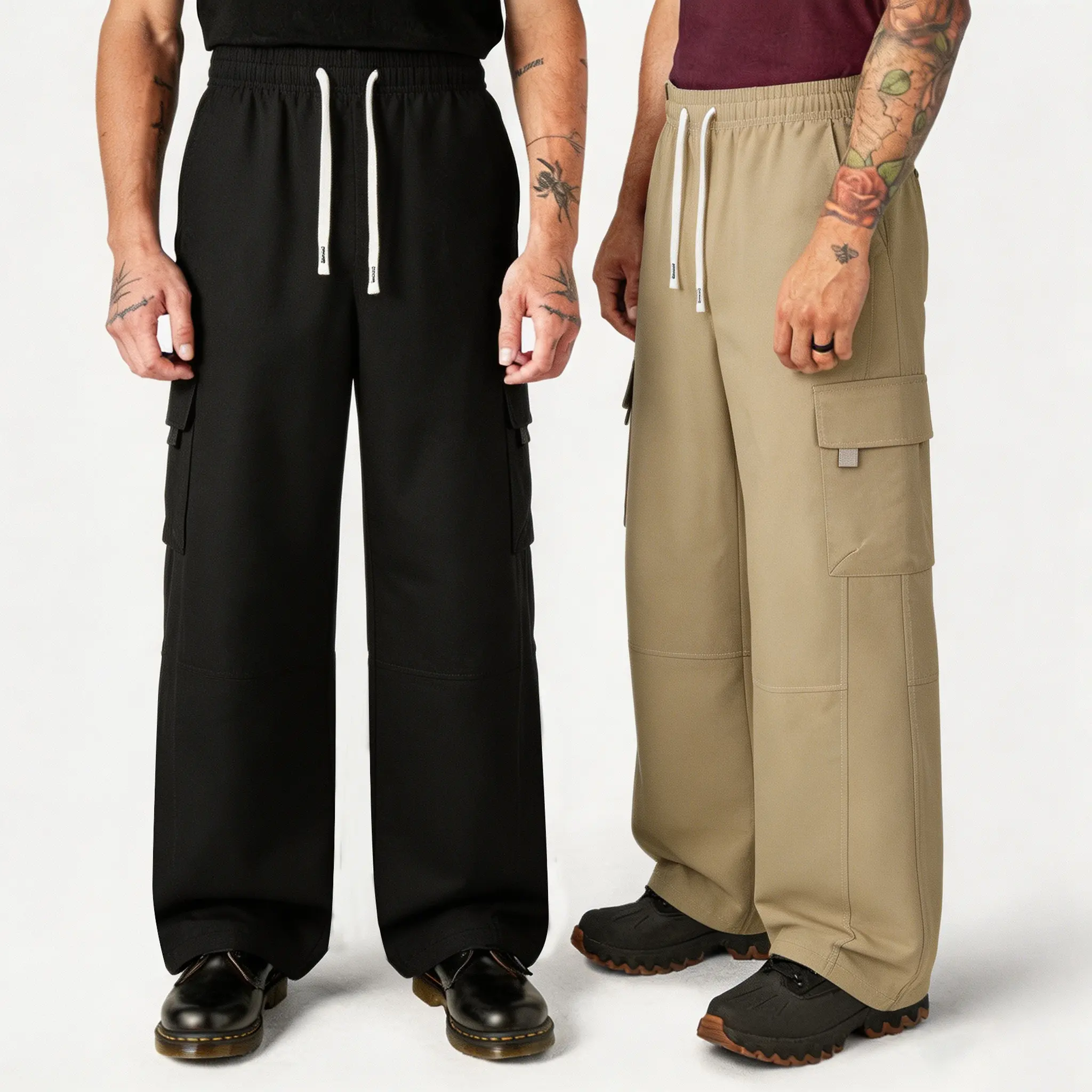 Men's Wide-Leg Cargo Sweatpants - Elastic Waist with Drawstring, Multi-Pockets, Relaxed Fit, Breathable Lightweight Quick-Dry All-Seasons Pants for Gym Workout, Daily Streetwear