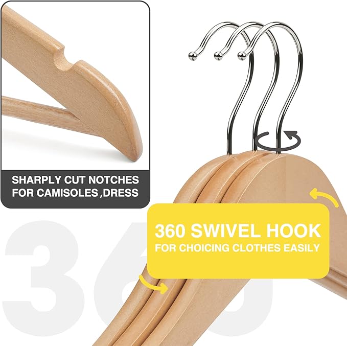 10pcs/20pcs/100pcs Wooden Hangers,Clothes Hanger for Daily Used,Smooth Finish Wood Hanger with Precisely Cut Notches,Coat Hangers, Heavy Duty Hanger for Shirt Suit Dress (Natural)
