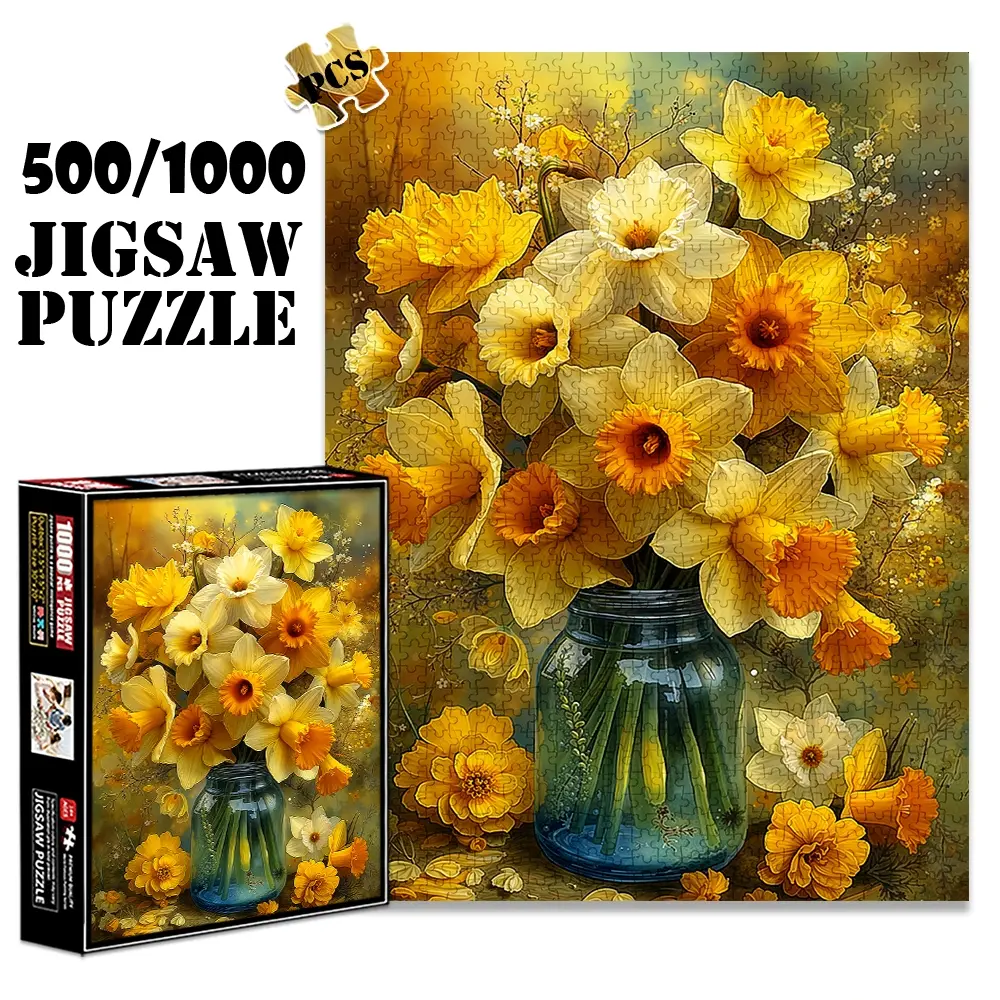 1pc 1000 piece adult puzzle 70x50cm Vase of Beautiful Daffodils500 pieces paper jigsaw puzzle suitable for DIY creative games for adults and families, birthday and holiday stress relief gifts, large Crafts, Art Puzzles Gift