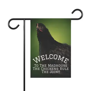 Mumbles The Blue Cochin Chicken| Welcome to the madhouse | Garden Banner | Decorative House Flag