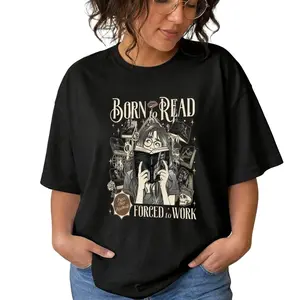 Funny Book Lover Graphic Tee Women Born To Read Forced To Work Plus Size Shirt