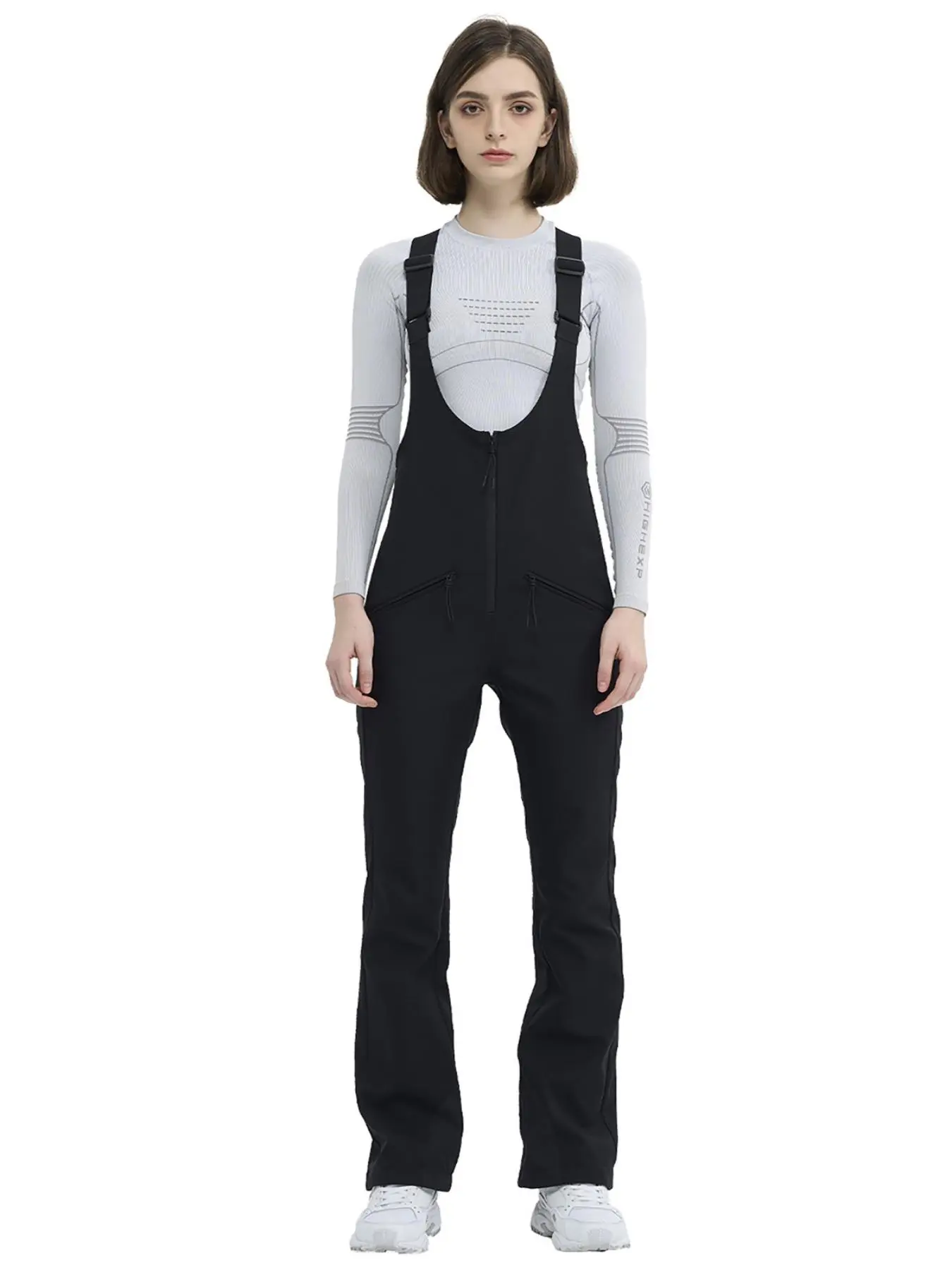 Women's Solid Color/Colorblock Adjustable Strap Pocket Zipper Design Ski Bibs, Sporty Waterproof Thermal Lined Ski Overall Jumpsuit, Women's Ski Bibs for Skiing Snowboarding