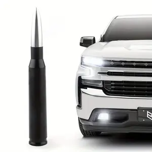 Bullet Antenna Universal Car Antenna Replacement Compatible with Ford, Dodge, Chevrolet, GMC, Jeep, Toyota Truck Anti Theft - Carwash Safe - Short Replacement Antenna  - Made of Rugged Billet and Aluminum, Silver- Black-Gold , Car Accessories