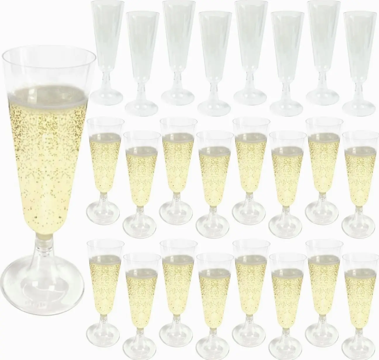 Flutes Plastic,25 Pack Disposable Champagne Glasses,Clear Stemless Shot Martini Wine Glasses,New Years Party Wedding