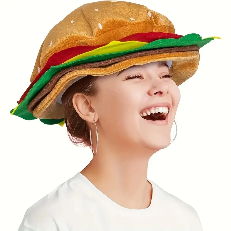 Adult Soft Plush Hamburger Party Hat - Funny Comedy Hat, Realistic Costume Wear Accessory for Halloween, Christmas Events, Party Hats, Accessories