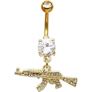 Fashion Dangle Navel Ring Clear Gem Gun Belly Button Ring Body Piercing Jewelry for Women Belly Piercing