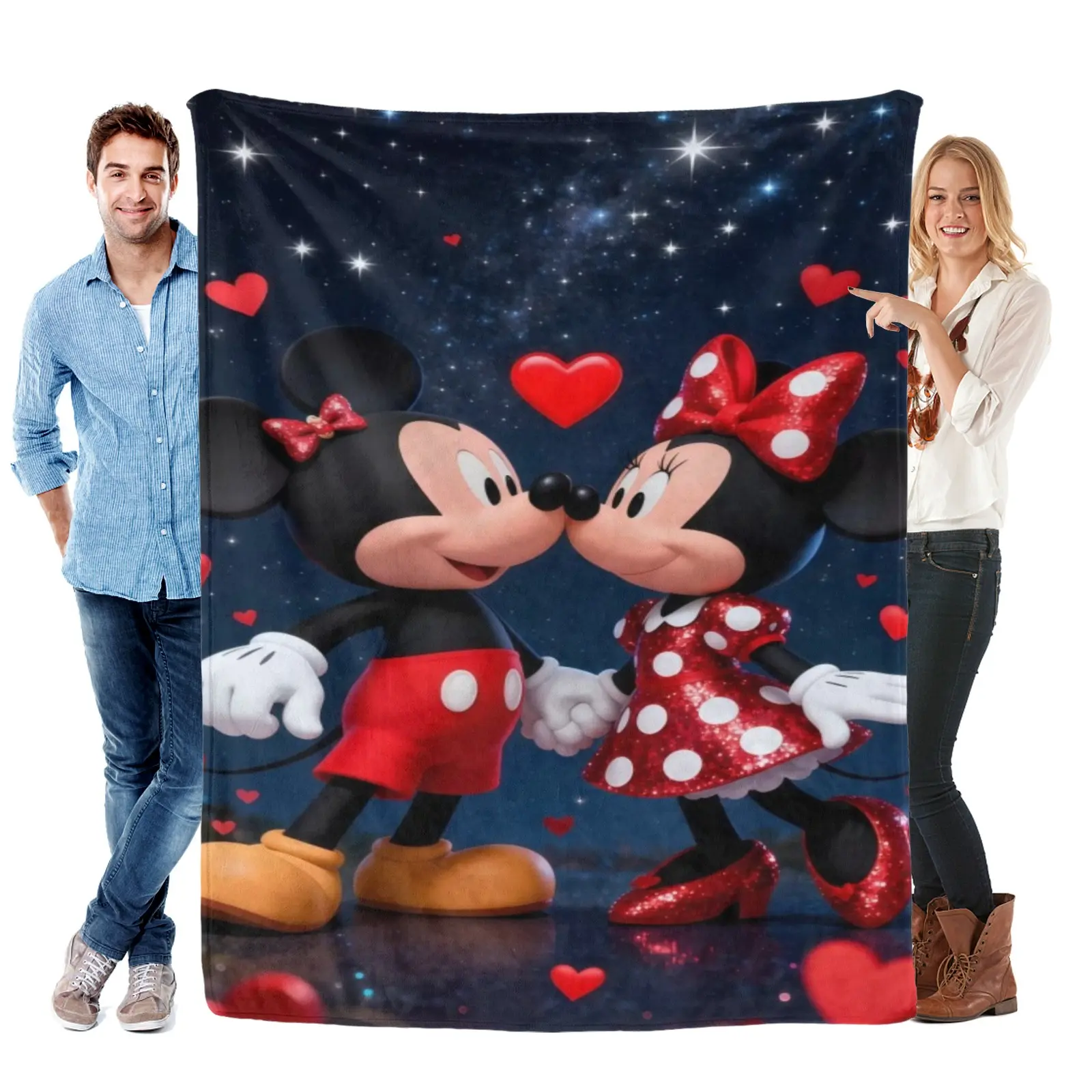 Disney Starry Heart Mickey Mouse Blanket, Soft Fleece Throw Blanket, Romantic Couple Print For Sofa Floor, Gifts For Kids mickey mouse rug Lovers
