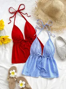 Women's Sexy Fashion Tank Top Two-Piece Set, Halter Swim Top, Tankini Swimsuit, Perfect for Summer Travel and Swimming, Beach Vacation Style