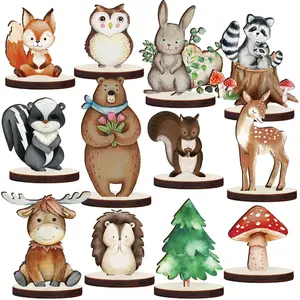 12 Pcs Woodland Animals Wooden Animal Cutout Shapes Forest Painted Woodland Shower Decorations Wild Creatures Wood Table Centerpieces for Forest Camp Party Supplies - Home Improvement. Light Ornaments