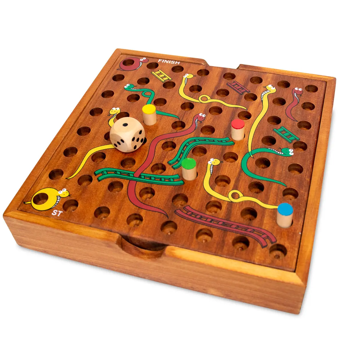 POOLCANDY BrainCandy Wooden Snakes & Ladders Classic Board Game - High-Quality Wood Construction, Colorful Graphics, Children Development Focus, 2+ Players, for Family Game Nights (12+ Years)