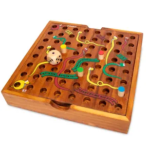 POOLCANDY BrainCandy Wooden Snakes & Ladders Classic Board Game with Colorful Graphics for Family Game Nights and Parties