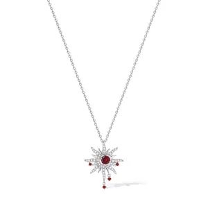 FANCIME "Soluna Nexus" Garnet January Birthstone Sterling Silver Necklace, Anniversary Jewelry, Inlay 5A Cubic Zirconia, 0.76 in (l) × 0.87 in (h), Adjustable 17.5 + 2 in Chain