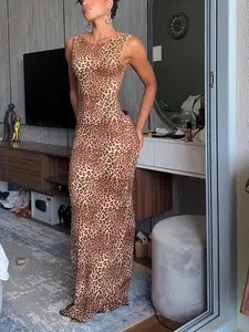 Women's Slim Fit Sleeveless Leopard Print Dress, Womenswear, Evening Party Date, Chic and Sensual Style, Perfect for Special Occasions