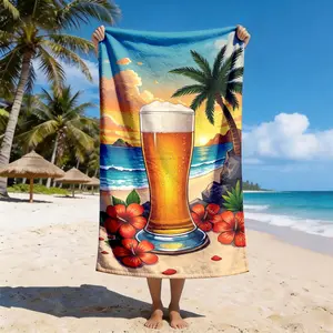 Sunset Beer Theme Beach Towel, Quick-Dry Super Soft Polyester, Multi-Use Yoga Travel Swim Camping, Large Size, Best Gift
