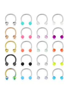 Mixed Color Stainless Steel Nose Septum Rings, Nose Rings Hoops, 20pcs/set Punk Style Nose Piercing Jewelry for Men & Women, Trendy All-match Body Jewelry for Party, Daily Decor As Birthday Gift