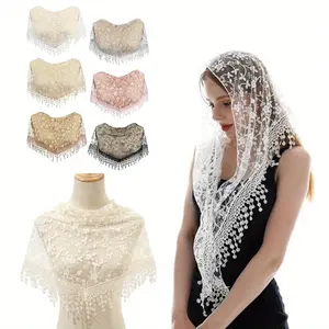 6PCS Veils for Church Catholic Mass Veils for Women Catholic Lace Triangle Mantilla Chapel Floral Tulle Scarf
