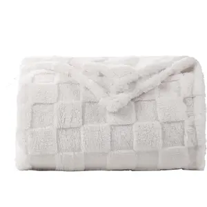 Blanket King Size 90"x110",-Soft Microplush, Checkerboard Pattern, All-Season Lightweight Warmth, Dual-Sided Use, Cozy for Bed/Sofa/Office/Camping, Easy Care, Cream White