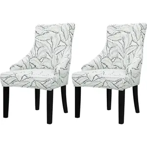 Wingback Chair Slipcovers with Pattern Stretch Wing Chair Covers Reusable Arm Chair Protector Cover for Dining Room Banquet Home Decor etc Hand Machine Washable (Reed Leaf Dark Grey, 2PCS)