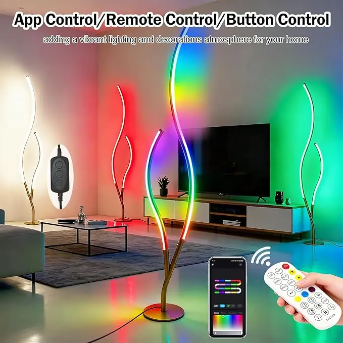 DAYCENT RGBWIC Modern Smart Corner Floor Lamp, 1500 Lumen LED Light with APP/Remote Control, Music Sync, 16M DIY Colors, Scene Modes, Home Decor Ambience Light for Bedroom, Living Room (Reading, Daily, Working Indoor Use) Black