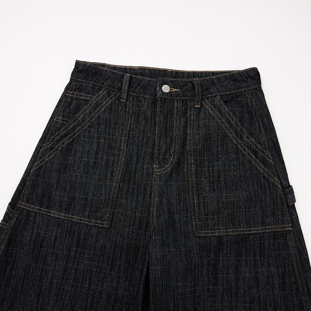 Inflation-themed men’s workwear baggy carpenter jeans | dark wash wide-leg streetwear denim