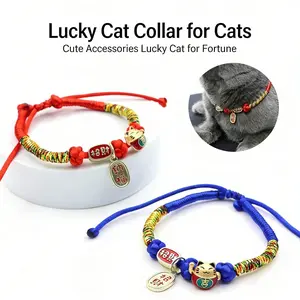 Kawaii Lucky Cat Pet Necklace Handmade Braided Collar Good Luck Charm Gift for Kittens Puppy Photo Prop Festival Accessory