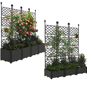 [fathers day gift]2026 New New Upgraded 7-Piece Raised Garden Bed with Metal Trellis, Plant Beds  Privacy Screen for Climbing Plants, Outdoor Planter Box and Plant Support, Ideal for Patio, 290x41x160cm for Home Patio Garden Decor